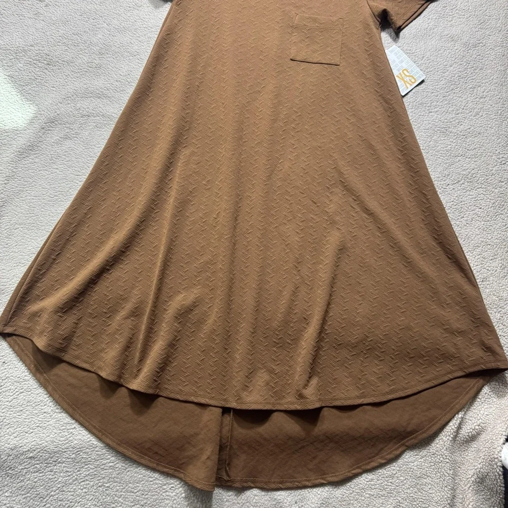 LuLaRoe Carly Dress Womens XS Brown Textured High Low Hem Pocket Stretch NWT - Picture 3 of 12